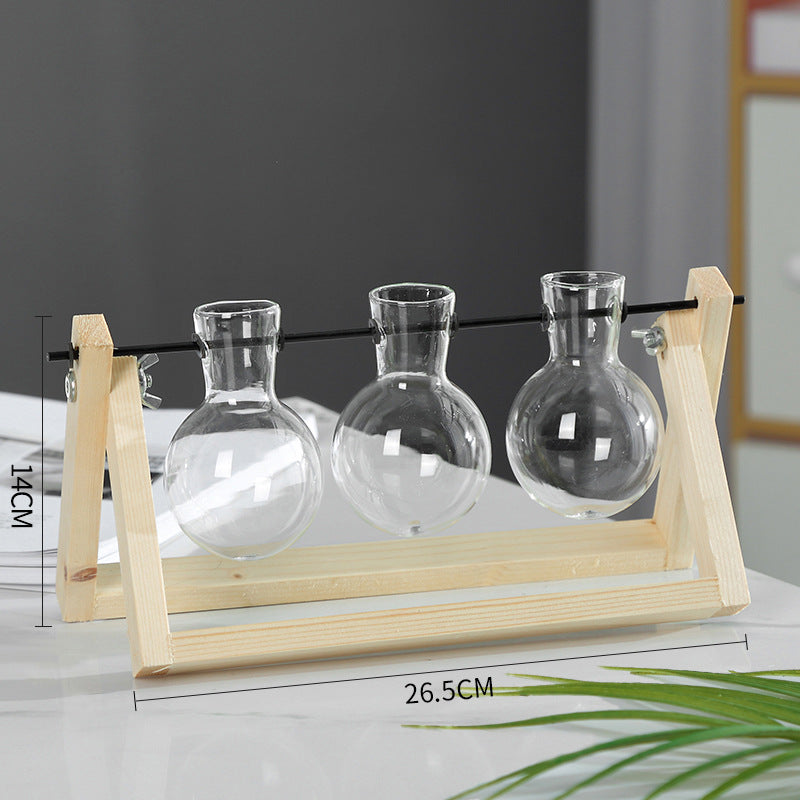 Wooden Stand Hydroponic Glass Vase