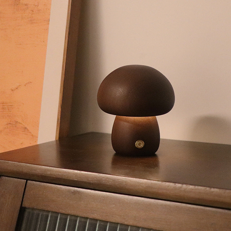 Wooden Mushroom Touch Lamp