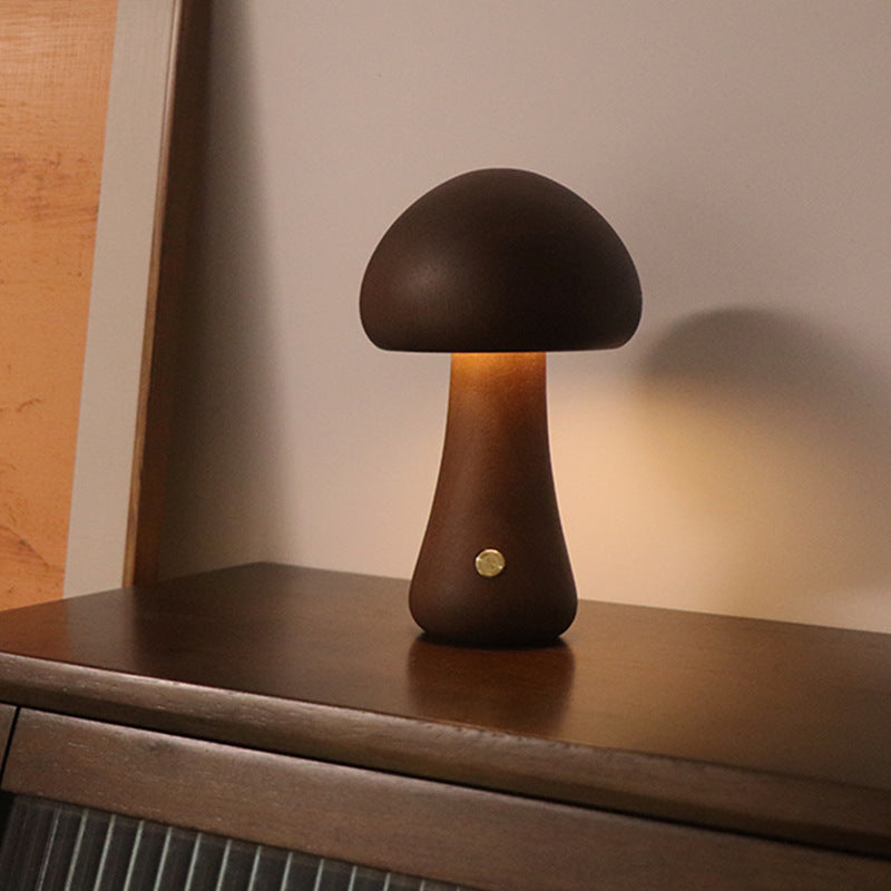 Wooden Mushroom Touch Lamp