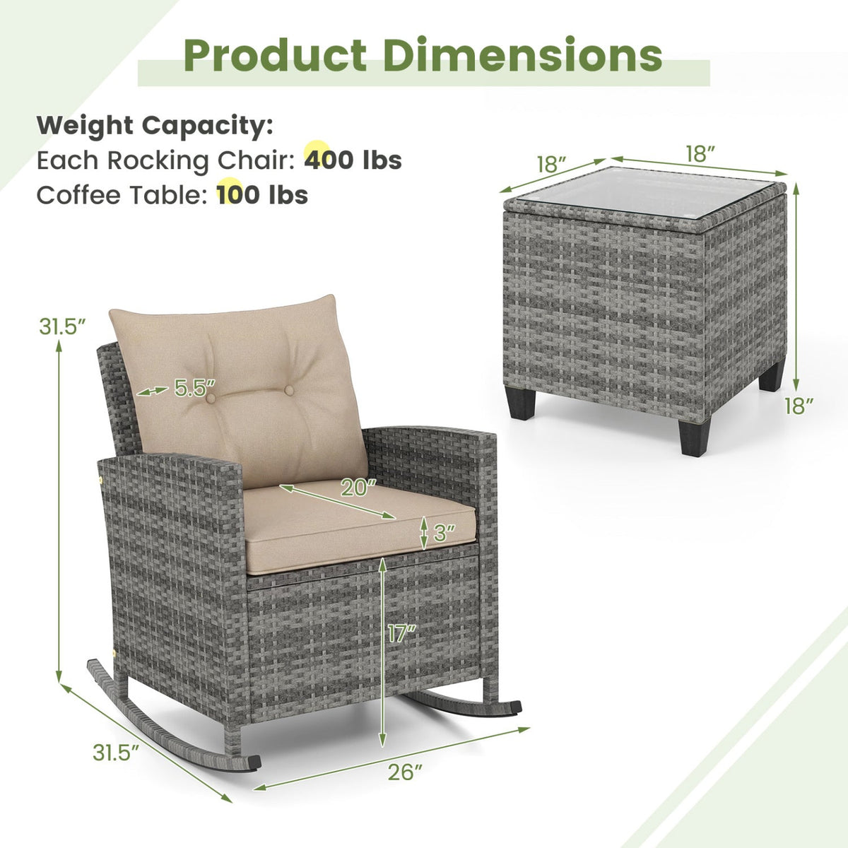 Patio Rocking Chair/Table Set