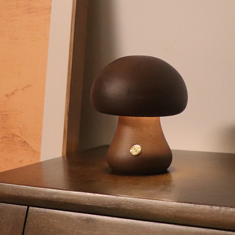 Wooden Mushroom Touch Lamp