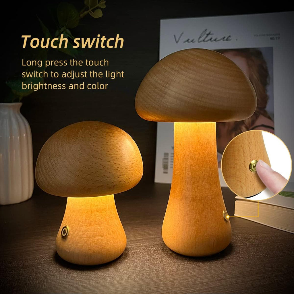 Wooden Mushroom Touch Lamp