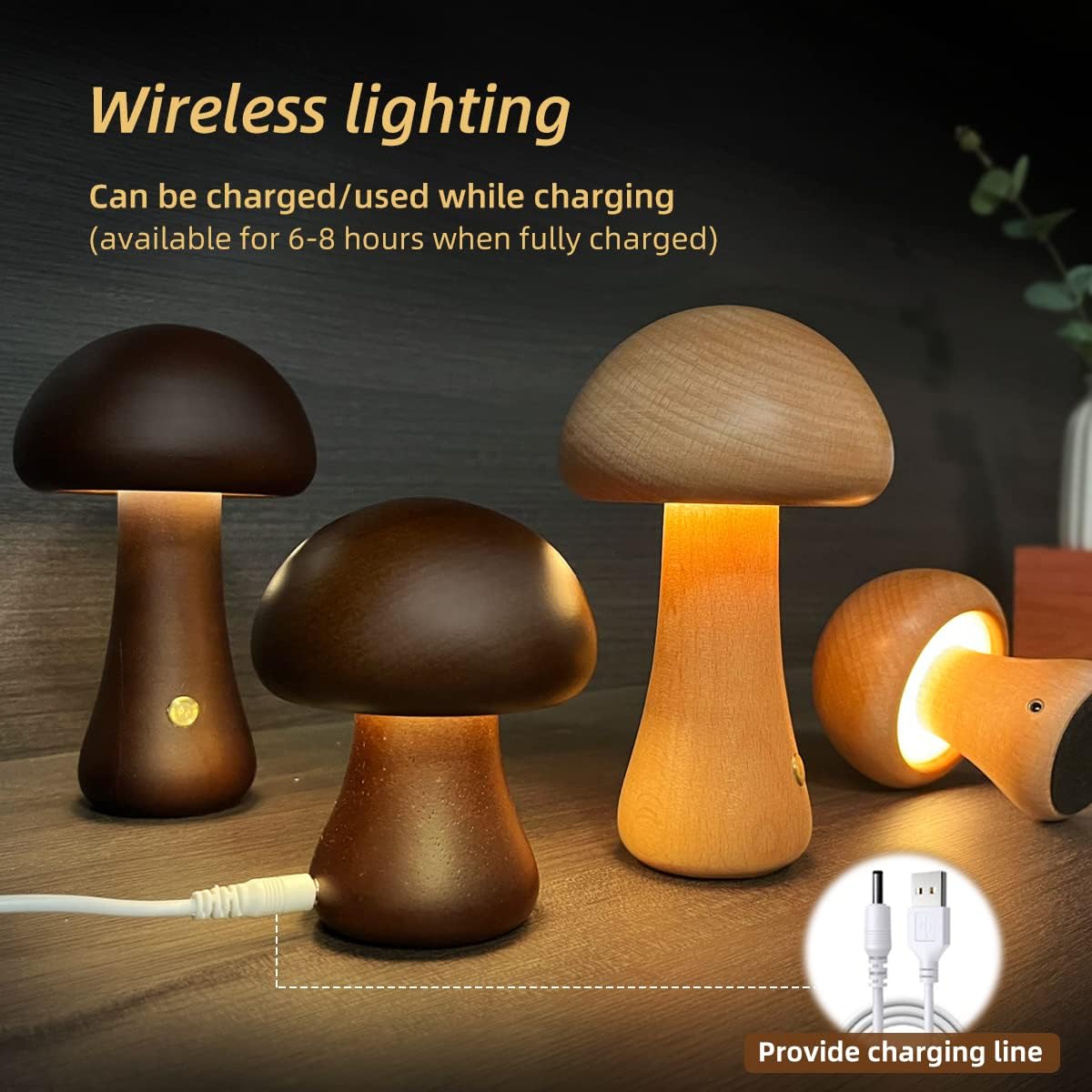 Wooden Mushroom Touch Lamp
