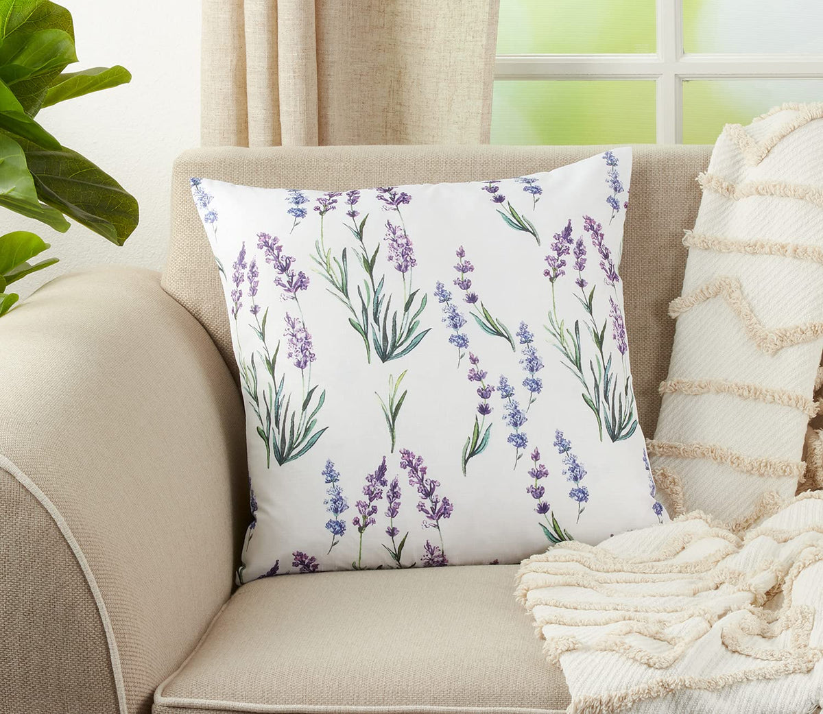 Lavender Print Throw Pillow 18" W x 18"L