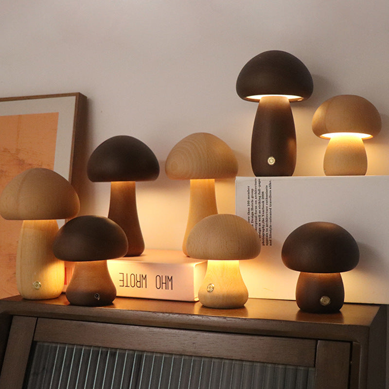 Wooden Mushroom Touch Lamp