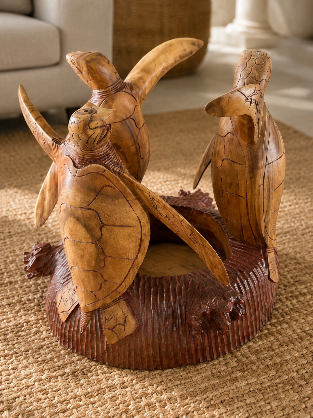 Hand-Carved Sea Turtle Table