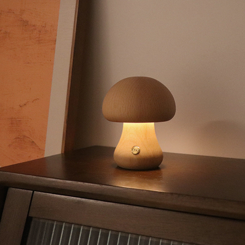 Wooden Mushroom Touch Lamp