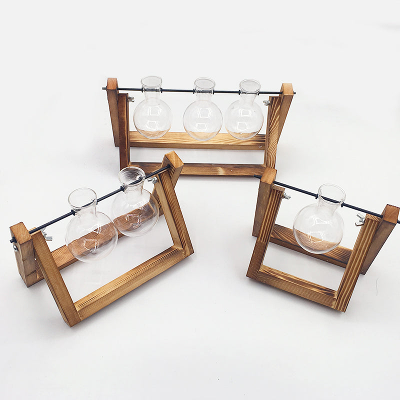 Wooden Stand Hydroponic Glass Vase
