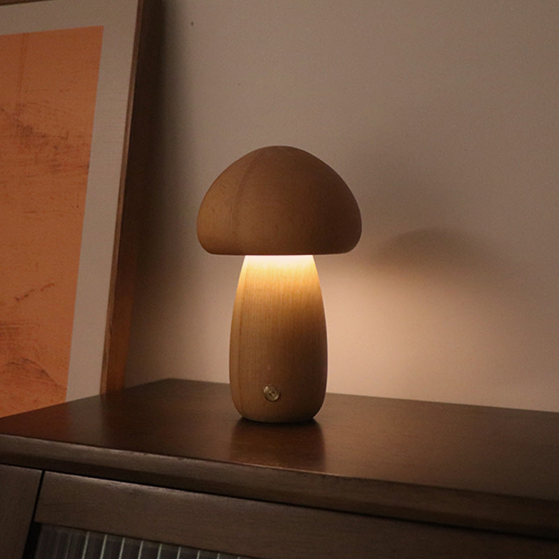 Wooden Mushroom Touch Lamp