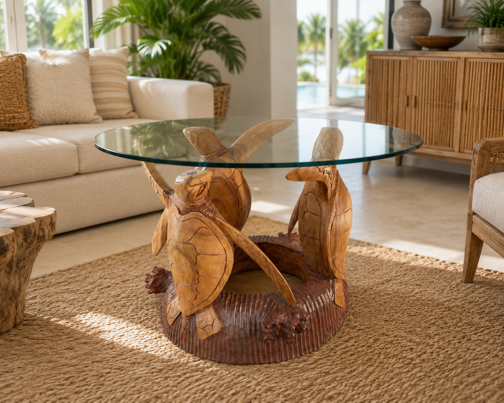 Hand-Carved Sea Turtle Table