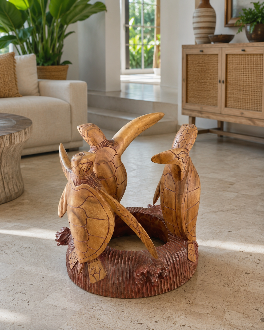 Hand-Carved Sea Turtle Table