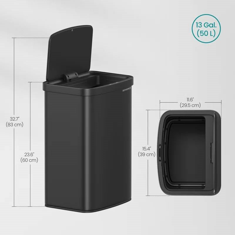 Blk 13 Gal. Touchless Trash Can