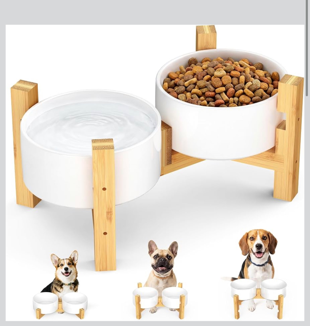 Ceramic/Bamboo Dog Bowl Set