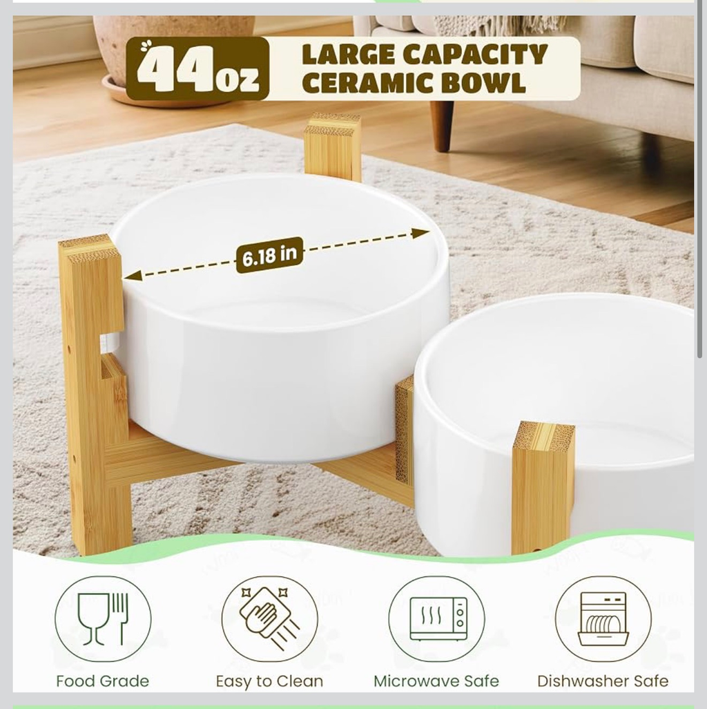 Ceramic/Bamboo Dog Bowl Set