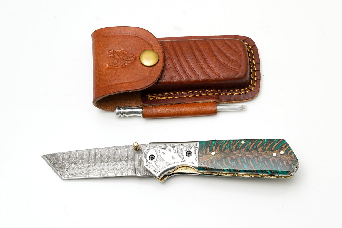 Damascus Tanto Folding Knife