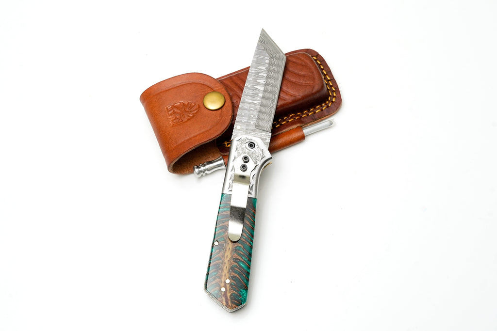 Damascus Tanto Folding Knife