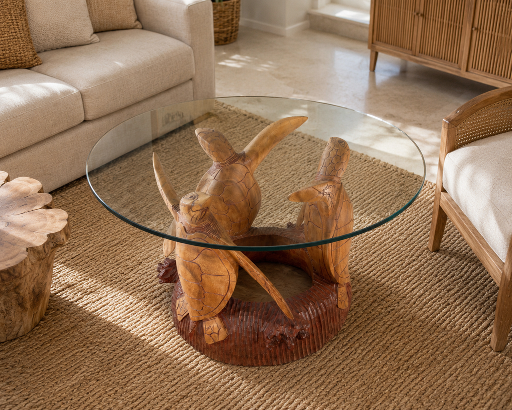 Hand-Carved Sea Turtle Table