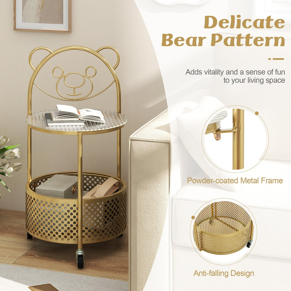 Side Table on Lockable Wheels