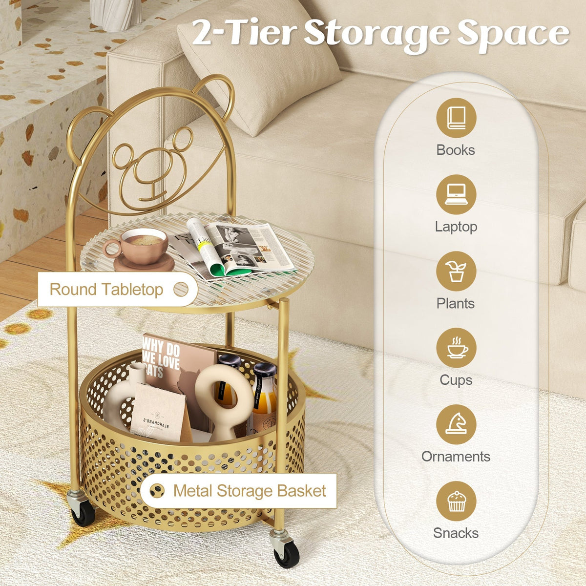 Side Table on Lockable Wheels