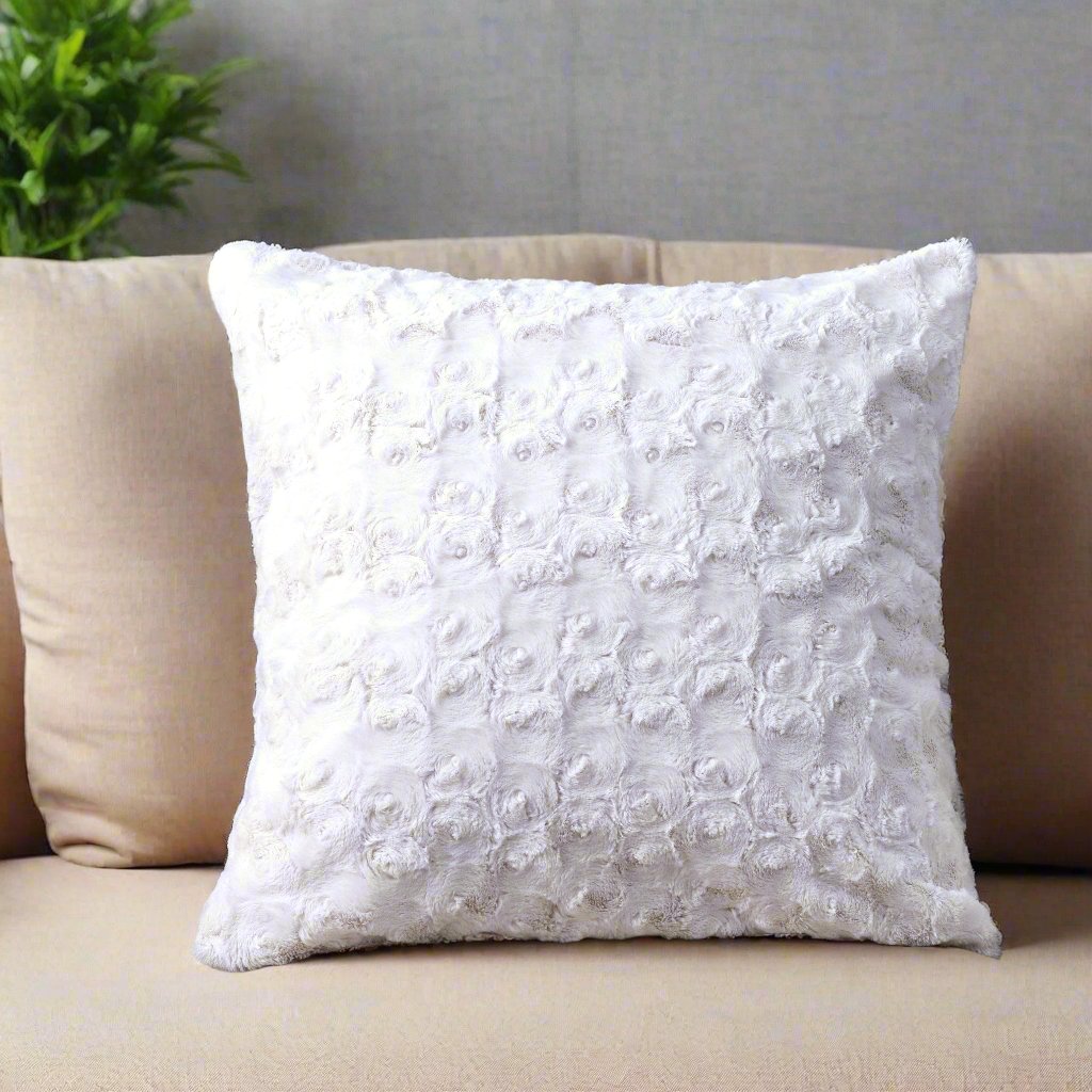 White Roses Faux Fur Pillow Cover