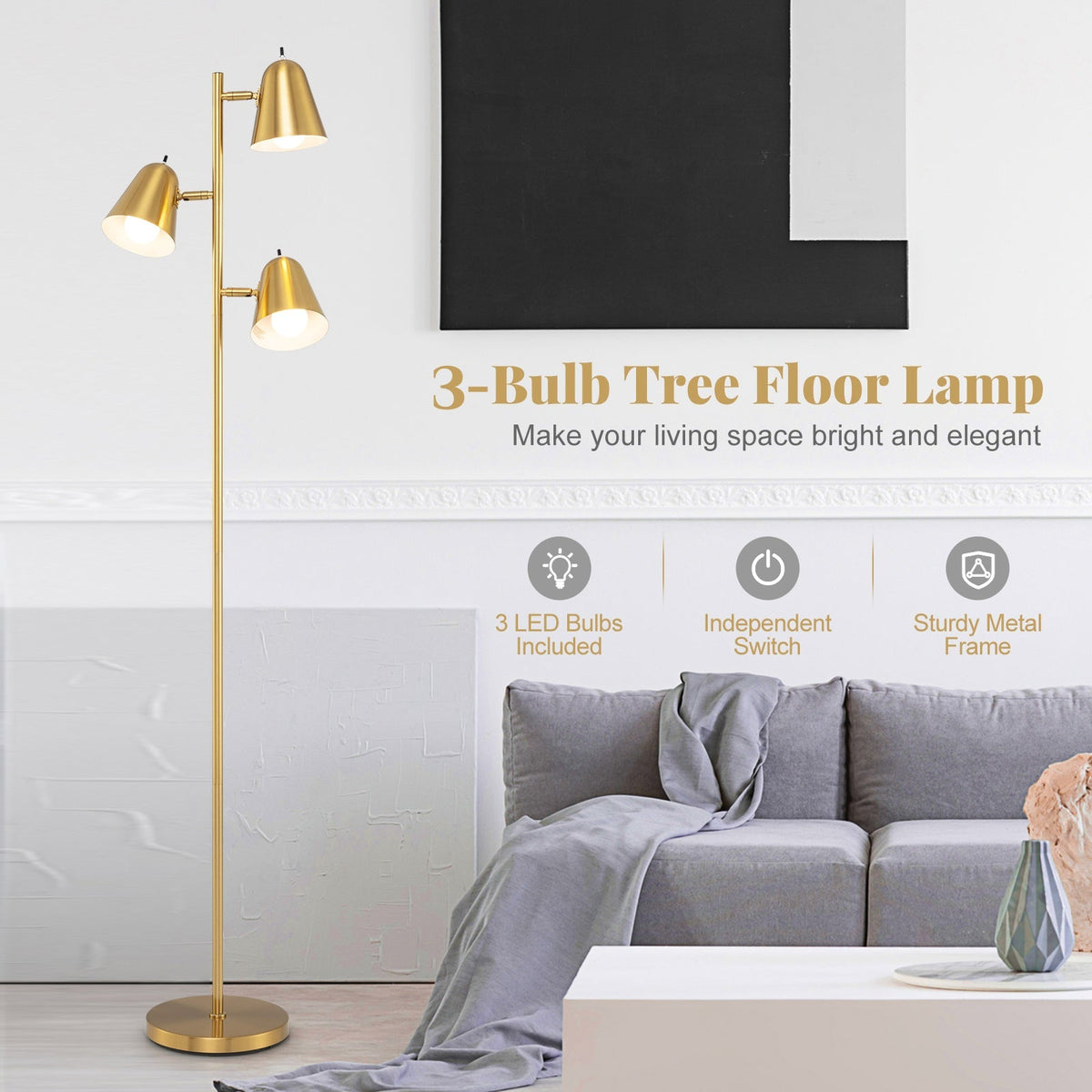 64" 3-Light Floor Lamp