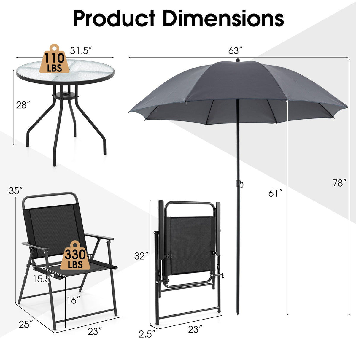 6 Pieces Patio Set w/Umbrella