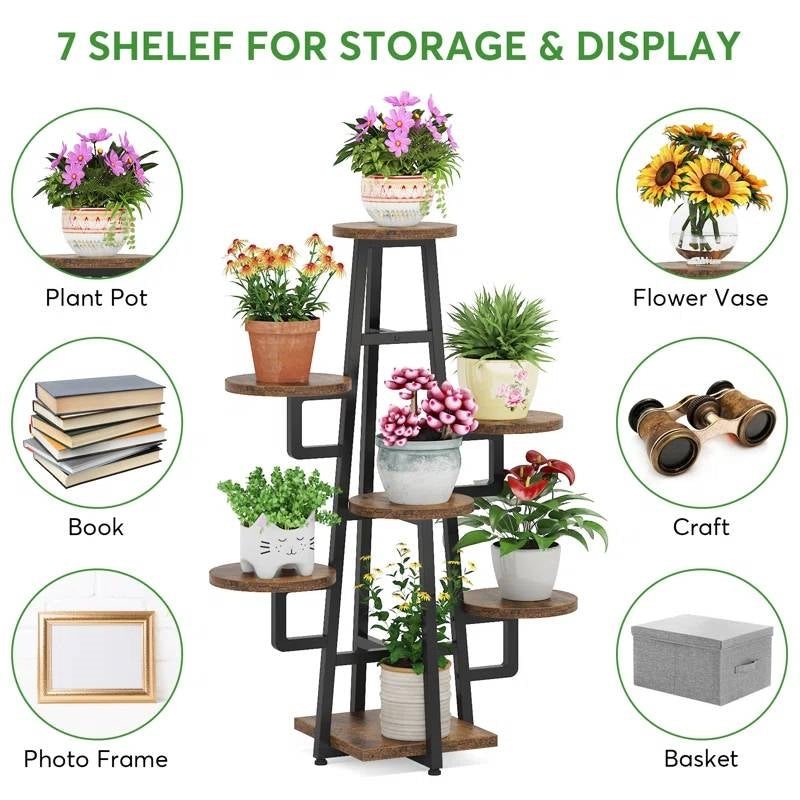 7-Tier Metal/Wood Plant Stand