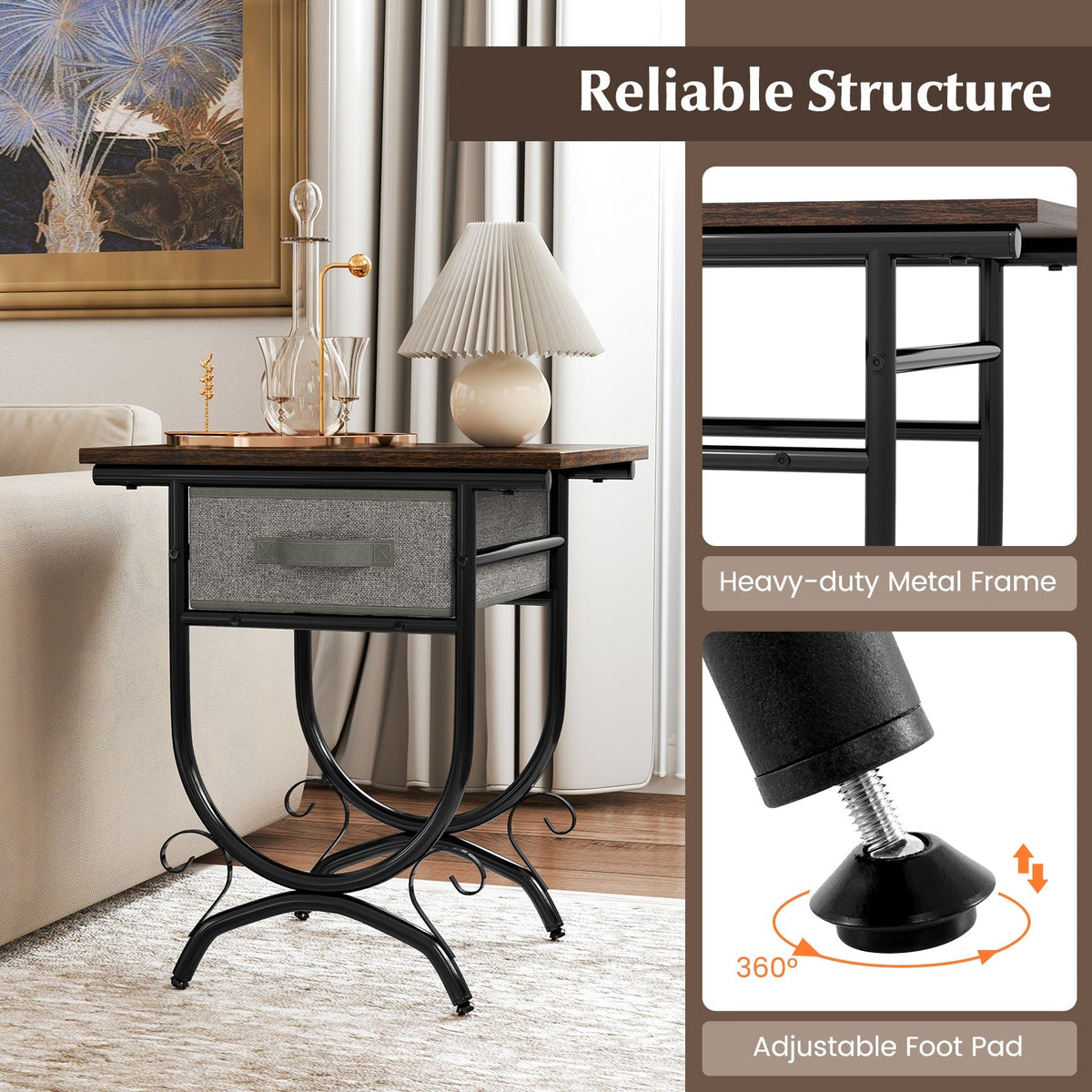 Side Table With Fabric Drawer