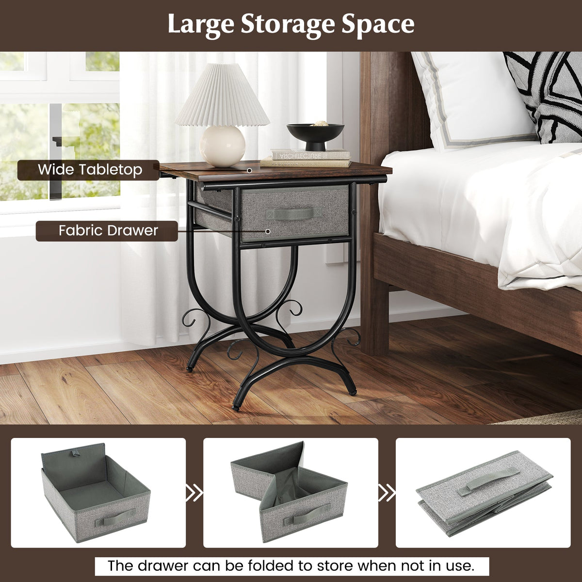 Side Table With Fabric Drawer