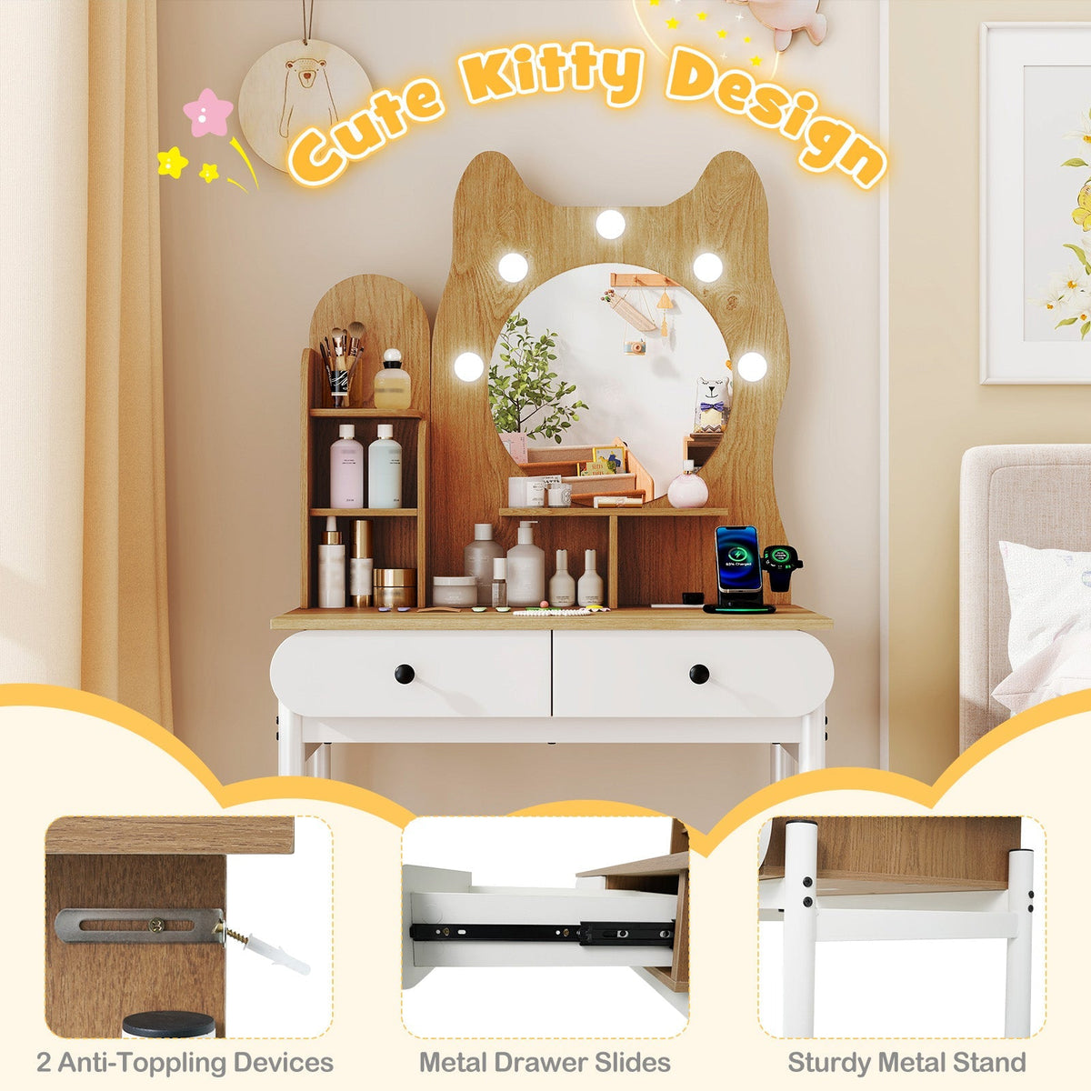 Lighted Cute Kitty Makeup Table
