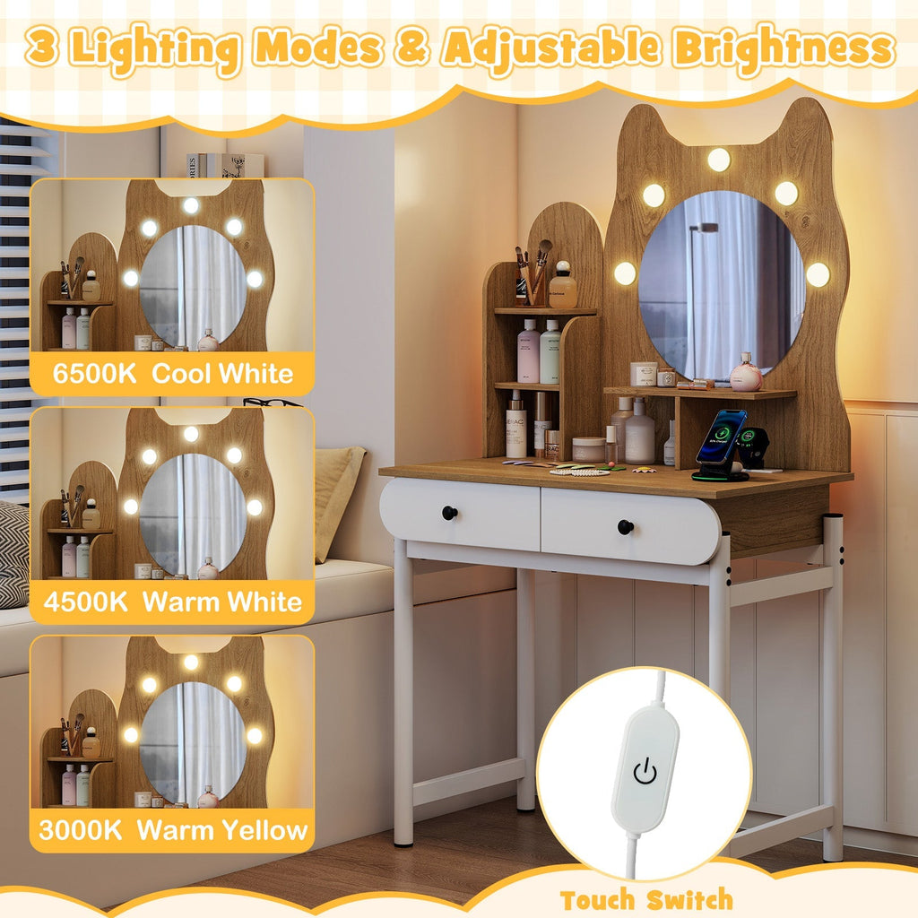 Lighted Cute Kitty Makeup Table