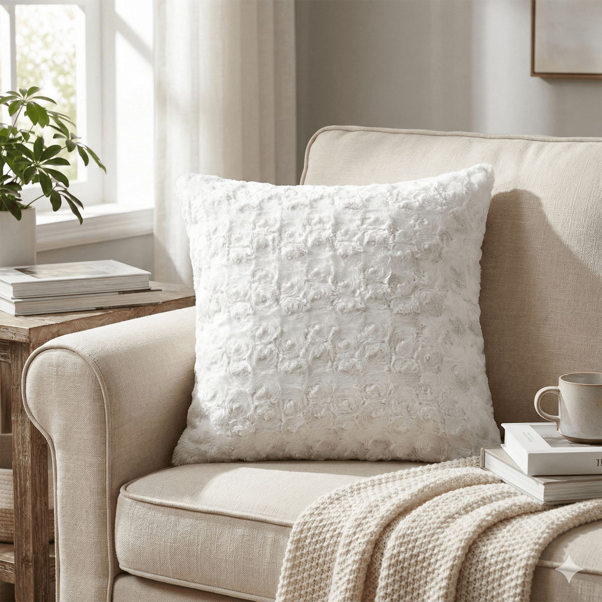 White Roses Faux Fur Pillow Cover