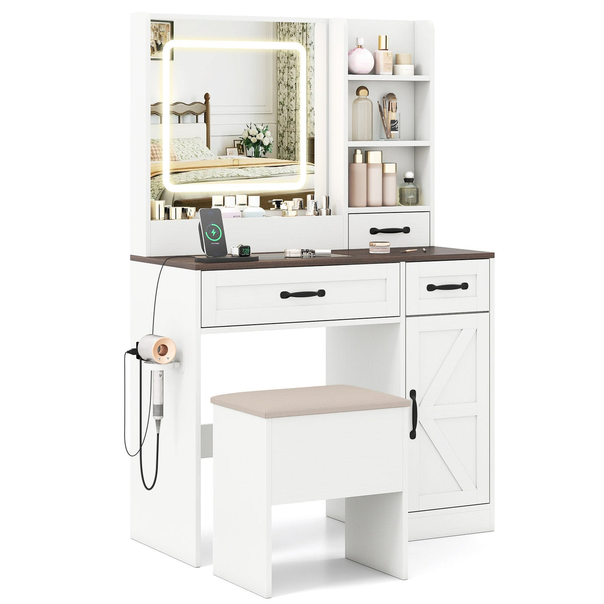 Farmhouse Makeup Table+Stool