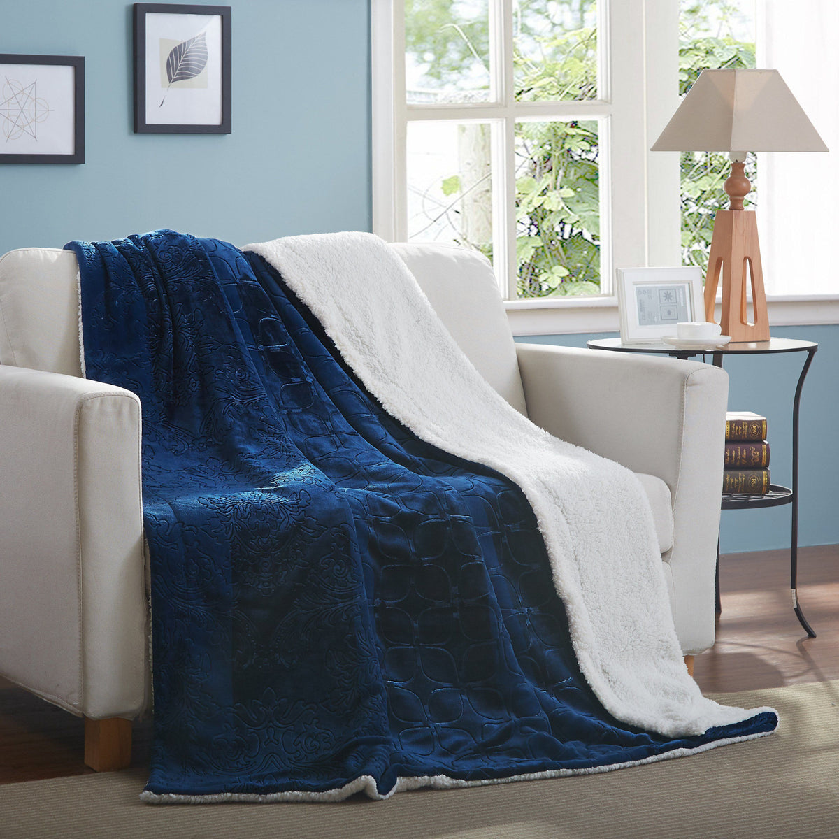 Night Blue Sherpa Throw Blanket