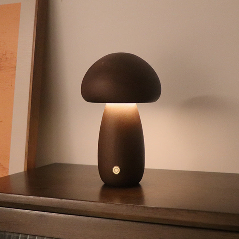 Wooden Mushroom Touch Lamp