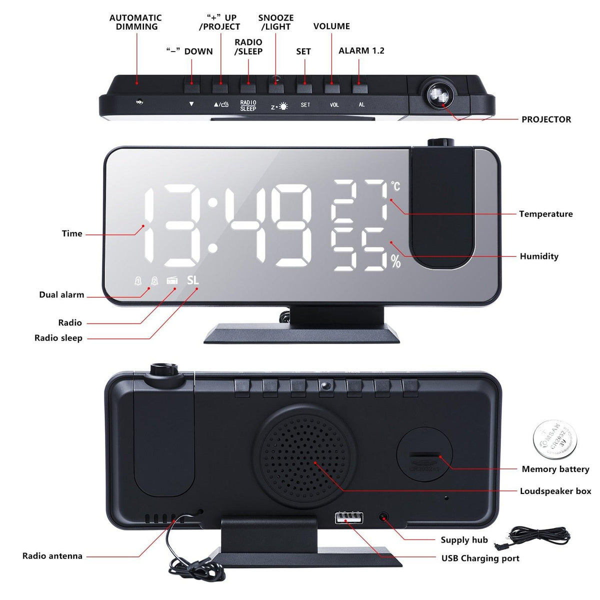 Dual-Alarm Projection Clock