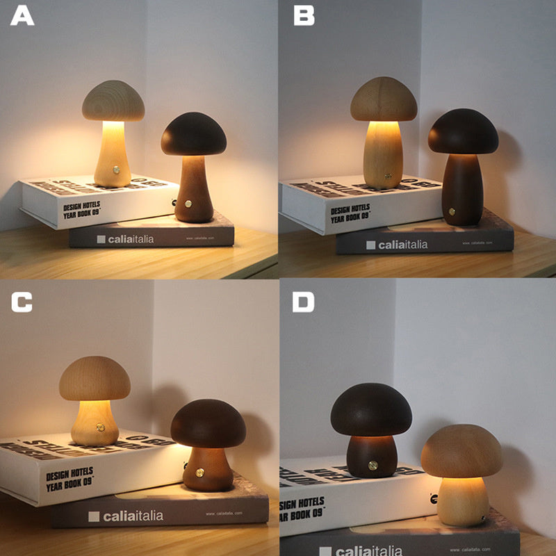Wooden Mushroom Touch Lamp