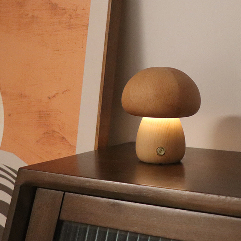Wooden Mushroom Touch Lamp