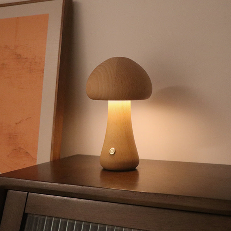 Wooden Mushroom Touch Lamp
