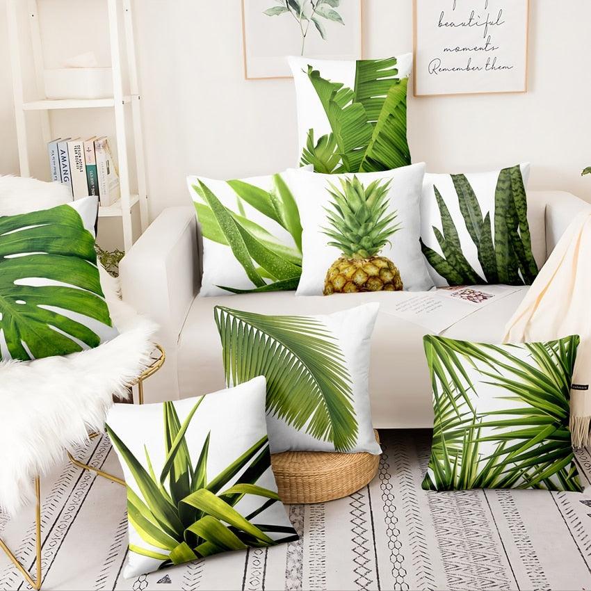 Green Leaves Throw Pillow Cover