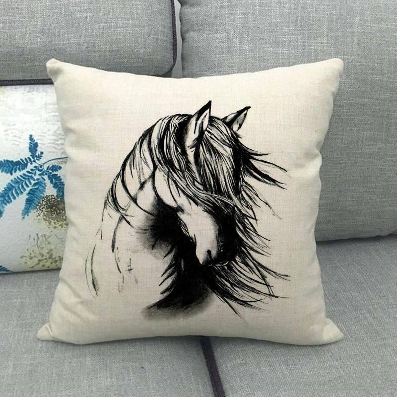 Horse Head Pattern Pillow Cover
