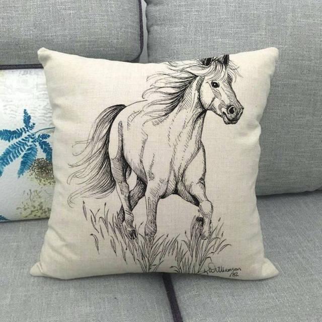 Horse Head Pattern Pillow Cover